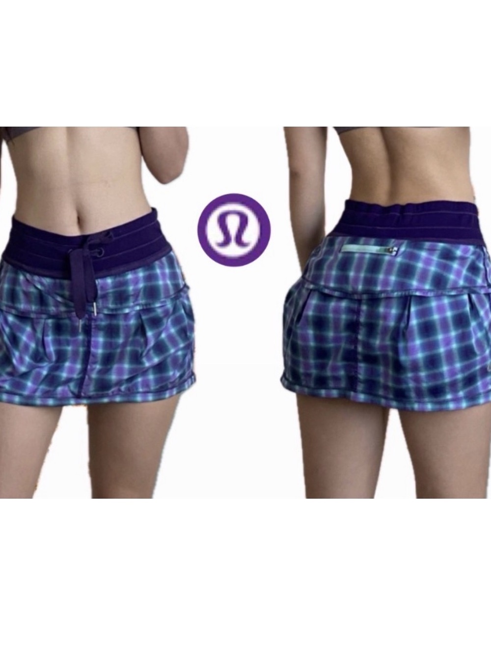 EUC! LULULEMON 🍋 Women’s Personal Best Run Skort Purple/Turquoise Plaid Size 4